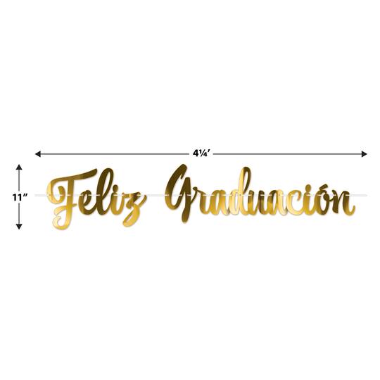 Beistle 4.25ft. Gold Foil Feliz Graduación Streamers, 2ct.
